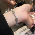 Light Luxury Alloy Bangle With Rhinestone Star And Geometric Round Pendant Design view 4