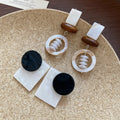 Geometric Acrylic Shell Wood Bead Drop Earrings Retro Square Stud Dangle Earrings For Women view 3