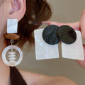 Geometric Acrylic Shell Wood Bead Drop Earrings Retro Square Stud Dangle Earrings For Women view 2