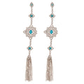 Court Style Zinc Alloy Rhinestone Flower Hollow Oval Tassel Drop Earrings for Women view 5
