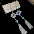 Court Style Zinc Alloy Rhinestone Flower Hollow Oval Tassel Drop Earrings for Women view 4