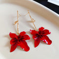 Painted Iron Flower Pendant Drop Earrings With Silver Posts Bold Vacation Statement Style view 3