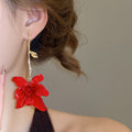 Painted Iron Flower Pendant Drop Earrings With Silver Posts Bold Vacation Statement Style view 4