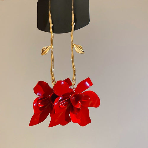 Painted Iron Flower Pendant Drop Earrings With Silver Posts Bold Vacation Statement Style