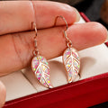 Rose Gold Resin Leaf Drop Earrings For Women, Elegant Fresh Pastoral Style Fashion Jewelry view 3