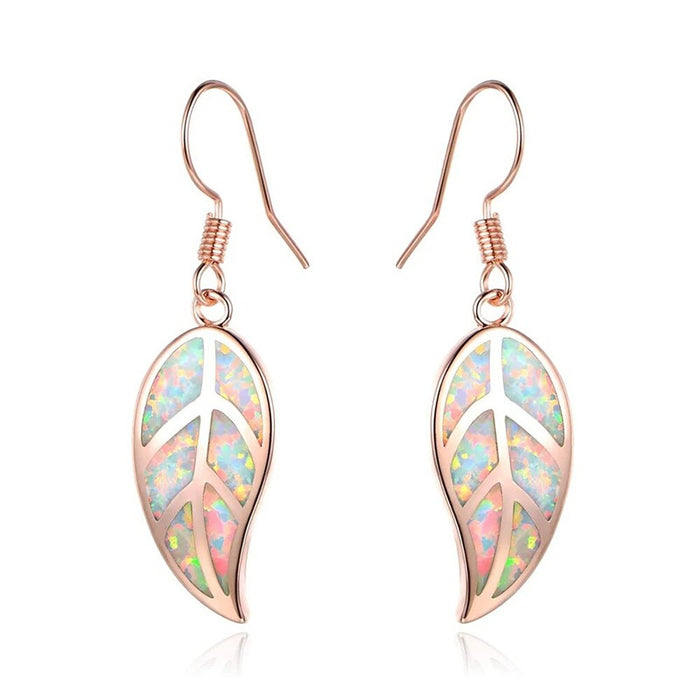 Rose Gold Resin Leaf Drop Earrings For Women, Elegant Fresh Pastoral Style Fashion Jewelry