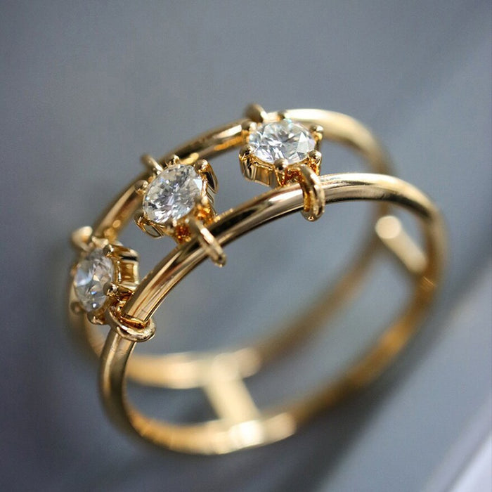 European Minimalist Double Layer Ring With Micro Paved Zircon Fashion Jewelry Accessory