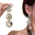 Metal Silver Needle Geometric Round Zircon Pendant Drop Earrings For Minimalist Luxury Style view 5