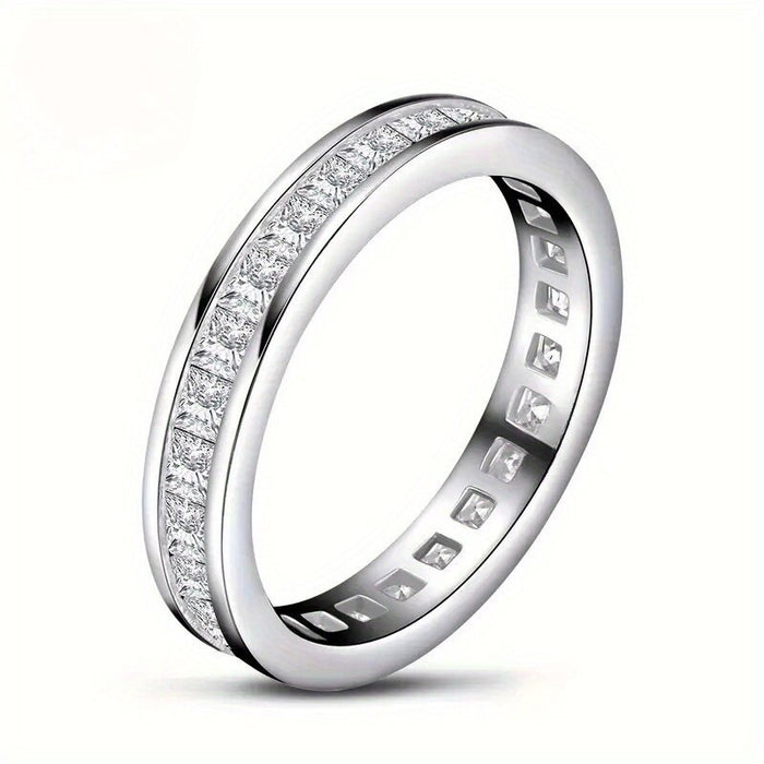 Minimalist Plain Band Ring For Women With Square Zircon, Classic Wedding And Daily Wear Accessory