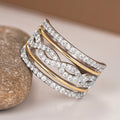 European American Style Two Tone Princess Ring With Micro Pave Zircon Line Design view 3