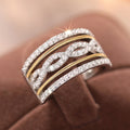 European American Style Two Tone Princess Ring With Micro Pave Zircon Line Design view 2