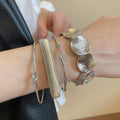 European American Irregular Round Open Iron Alloy Bangle With Metallic Minimalist Fashion Design view 3