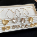 Western Metallic Oval Heart Stud Earrings And Necklace Jewelry Set, Minimalist Collarbone Chain For Women view 1