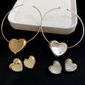 Western Metallic Oval Heart Stud Earrings And Necklace Jewelry Set, Minimalist Collarbone Chain For Women view 3