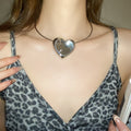 Western Metallic Oval Heart Stud Earrings And Necklace Jewelry Set, Minimalist Collarbone Chain For Women view 4