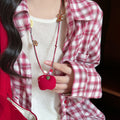 Light Luxury Fabric Wood Bead Apple Coffee Cup Colorful Pendant Sweater Necklace For Women view 3