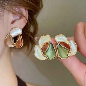 18K Gold Plated Alloy Irregular Round Enamel Stud Earrings Vintage Palace Style Jewelry