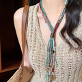 Light Luxury Ethnic Acrylic Crystal Beaded Multilayer Colorful Tassel Sweater Necklace view 4