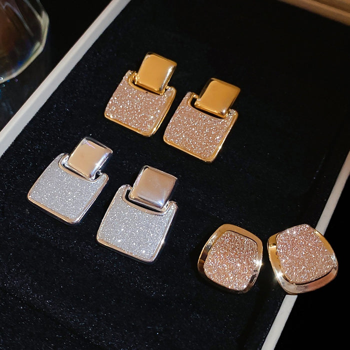 18K Gold Plated Copper Square Starry Pendant Drop Earrings With Silver Pins Elegant Light Luxury