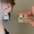 18K Gold Plated Copper Square Starry Pendant Drop Earrings With Silver Pins Elegant Light Luxury view 2