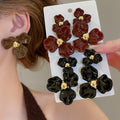 Acrylic Flower Stud Earrings With Silver Pins And Enamel Oil Drop Elegant European Style view 2
