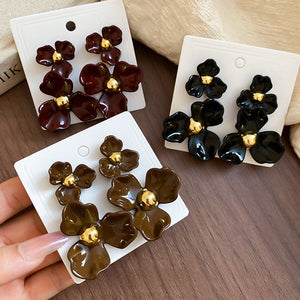 Acrylic Flower Stud Earrings With Silver Pins And Enamel Oil Drop Elegant European Style