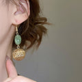 New Chinese Style Resin Round Hollow Pendant Drop Earrings For Women, Palace Inspired Light Luxury Ear Hooks view 4