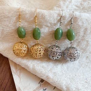 New Chinese Style Resin Round Hollow Pendant Drop Earrings For Women, Palace Inspired Light Luxury Ear Hooks