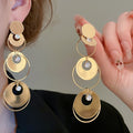 Copper Zircon Glossy Round Tassel Pendant Drop Earrings, European Fashion Stud Style view 3