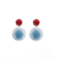 Vintage Hong Kong Style Red Blue Contrast Acrylic Geometric Round Disc Oval Hoop Statement Drop Earrings view 5