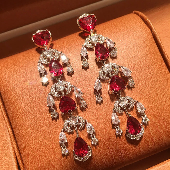 Light Luxury Zircon Heart Waterdrop Pendant Drop Earrings With Silver Pins For Women