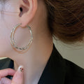 Copper Bamboo Joint Double Layer Hoop Earrings For Women, Minimalist European Style view 3