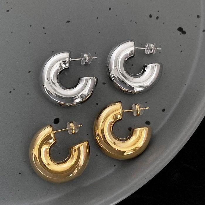 Old Money Style Geometric C Shape Iron Stud Earrings With Silver Needle Posts