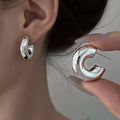 Old Money Style Geometric C Shape Iron Stud Earrings With Silver Needle Posts view 4
