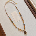 Vintage Bohemian Stainless Steel Glass Bead Round Pendant Sweater Necklace Retro Ethnic Geometric Collar Chain view 2