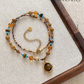 Vintage Bohemian Stainless Steel Glass Bead Round Pendant Sweater Necklace Retro Ethnic Geometric Collar Chain view 4
