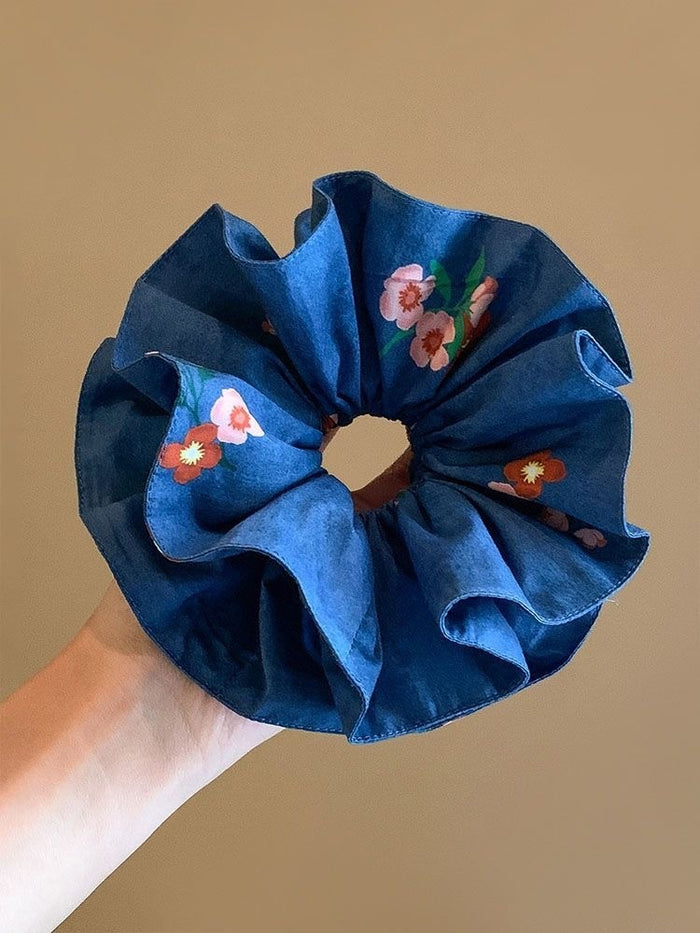 Floral Fabric Scrunchie Hair Tie For Low Ponytail