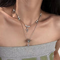 Light Luxury Faux Pearl Four Point Star Saturn Geometric Choker Necklace For Women view 1