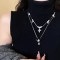 Light Luxury Faux Pearl Four Point Star Saturn Geometric Choker Necklace For Women view 3