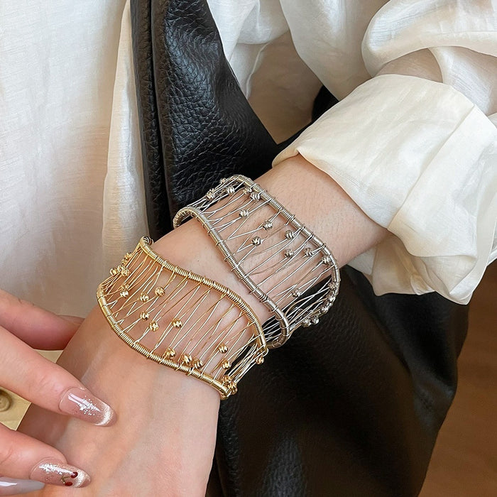 European Style Copper Plastic Woven Hollow Mesh Open Bangle Fashion Statement Jewelry