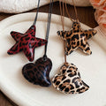 Vintage Ethnic Cowhide Leather Leopard Print Star Heart Pendant Collarbone Necklace for Women view 2