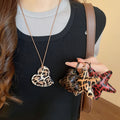Vintage Ethnic Cowhide Leather Leopard Print Star Heart Pendant Collarbone Necklace for Women view 1