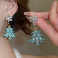 Light Luxury Zinc Alloy Snowflake Christmas Tree Pearl Tassel Drop Earrings With Rhinestone Floral Design view 4