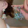 Light Luxury Zinc Alloy Snowflake Christmas Tree Pearl Tassel Drop Earrings With Rhinestone Floral Design view 2