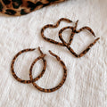 Vintage Leopard Print Round Heart Pendant Metal Hoop Earrings For Women view 4