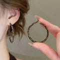 Vintage Leopard Print Round Heart Pendant Metal Hoop Earrings For Women view 3