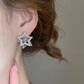 Light Luxury Copper Star Saturn Zircon Drop Earrings With Silver Needle Style view 3