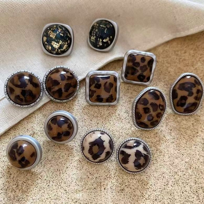 Ethnic Leopard Print Acrylic Geometric Stud Earrings With Silver Pins