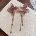 Chic Floral Artificial Crystal Tassel Drop Earrings With Silver Needle Posts view 3
