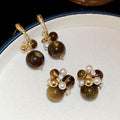 French Court Style Acrylic Geometric Round Pendant Earrings With Silver Pins And Zircon Accents view 2